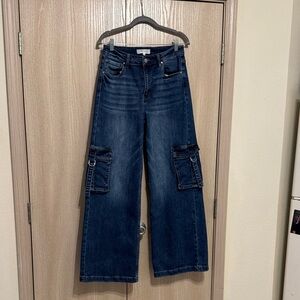Risen Indigo Wide Leg Cargo Jeans